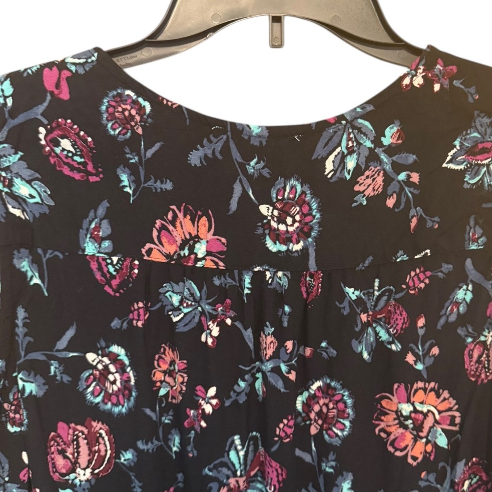 Tahari Women L Black White Tropical Leaf Print 100% Linen Knit Cap Sleeve Top - Picture 7 of 7